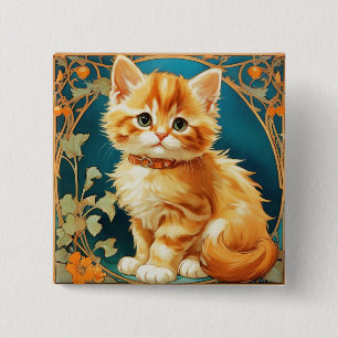Alphonse Mucha Art Nouveau Cat 15 Cm Square Badge