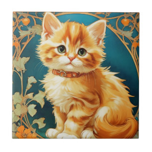 Alphonse Mucha Art Nouveau Cat Ceramic Tile