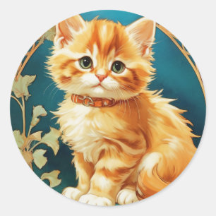 Alphonse Mucha Art Nouveau Cat Classic Round Sticker