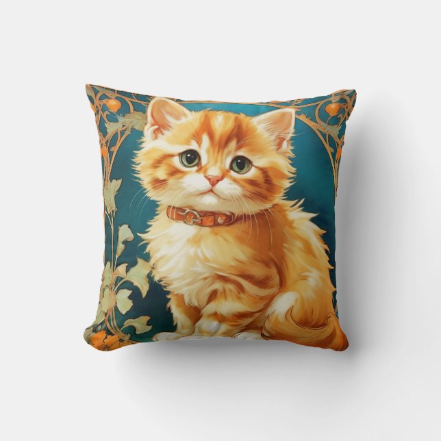 Alphonse Mucha Art Nouveau Cat Cushion (Front)