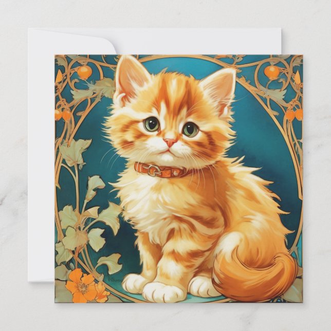 Alphonse Mucha Art Nouveau Cat Invitation (Front)