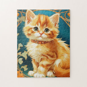 Alphonse Mucha Art Nouveau Cat Jigsaw Puzzle