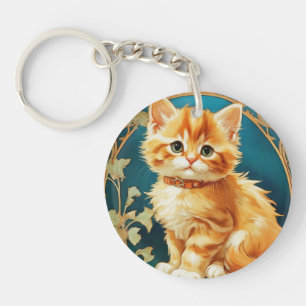Alphonse Mucha Art Nouveau Cat Key Ring