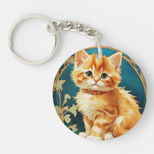 Alphonse Mucha Art Nouveau Cat Key Ring (Front)