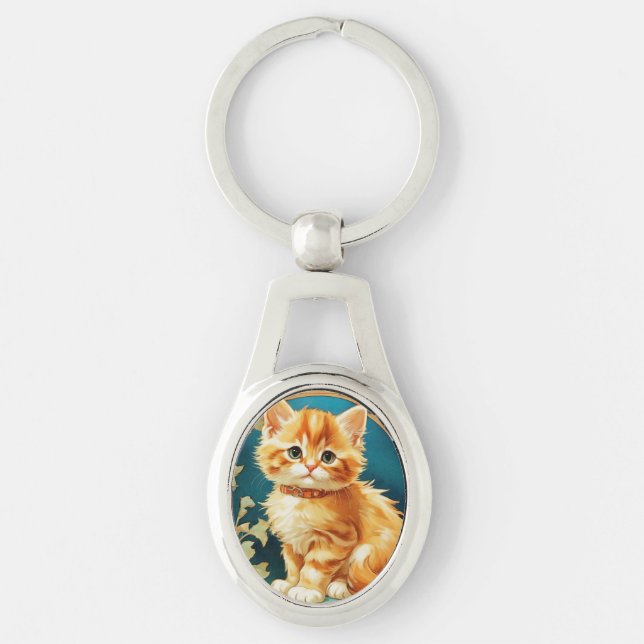Alphonse Mucha Art Nouveau Cat Key Ring (Front)