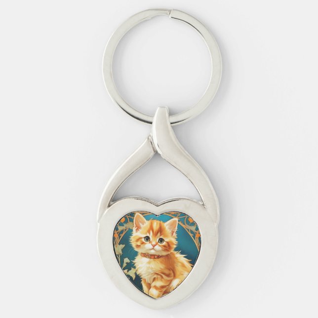 Alphonse Mucha Art Nouveau Cat Key Ring (Front)