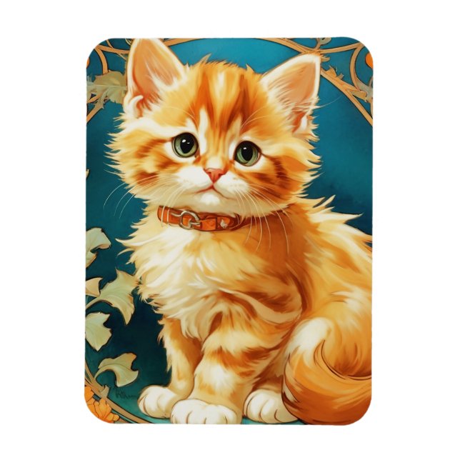 Alphonse Mucha Art Nouveau Cat Magnet (Vertical)