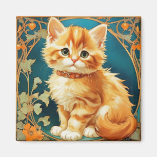 Alphonse Mucha Art Nouveau Cat Magnet