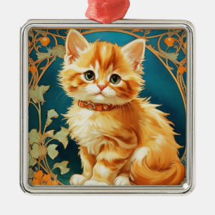 Alphonse Mucha Art Nouveau Cat Metal Ornament