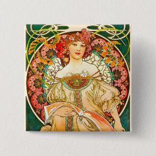 Alphonse Mucha Art Nouveau Daydream 15 Cm Square Badge
