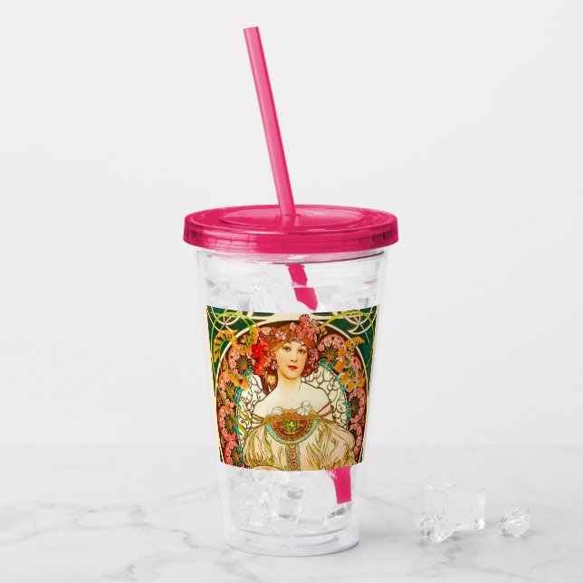 Alphonse Mucha Art Nouveau Daydream Acrylic Tumbler (Front Ice)