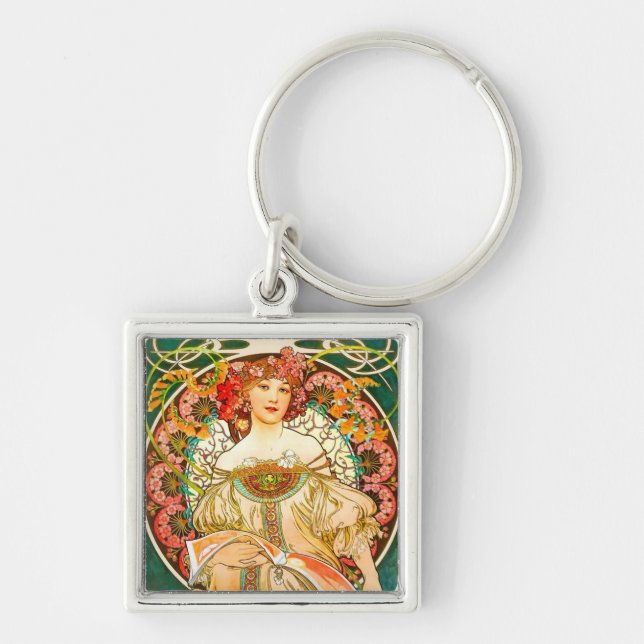 Alphonse Mucha Art Nouveau Daydream Key Ring (Front)