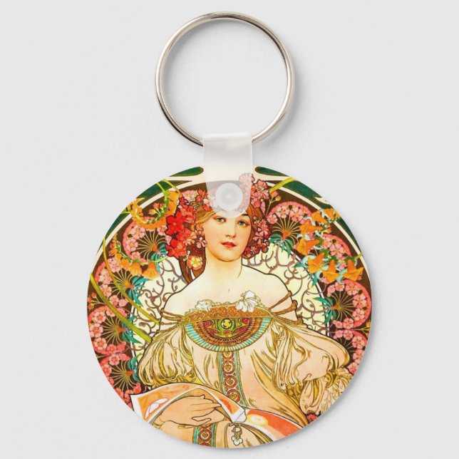 Alphonse Mucha Art Nouveau Daydream Key Ring (Front)