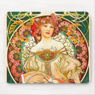 Alphonse Mucha Art Nouveau Daydream Mouse Pad