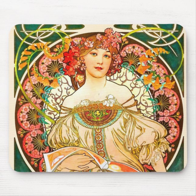Alphonse Mucha Art Nouveau Daydream Mouse Pad (Front)