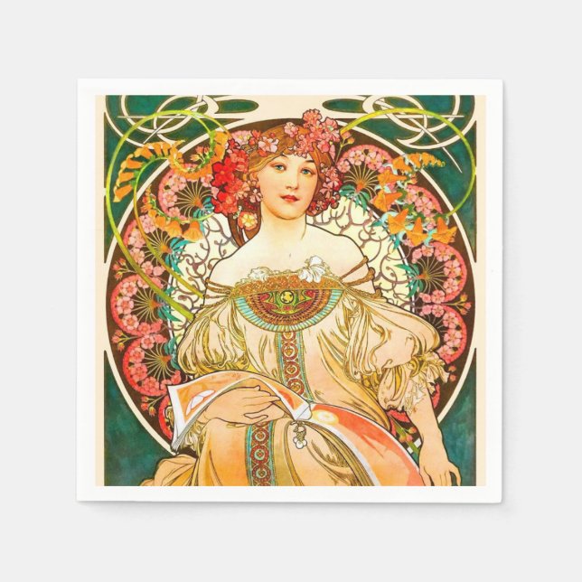 Alphonse Mucha Art Nouveau Daydream Napkin (Front)