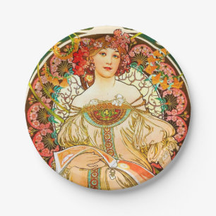 Alphonse Mucha Art Nouveau Daydream Paper Plate