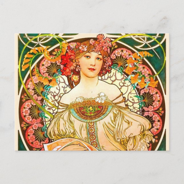 Alphonse Mucha Art Nouveau Daydream Postcard (Front)