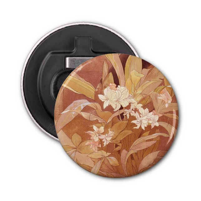 Alphonse Mucha Art Nouveau Floral Detail Bottle Opener (Front)