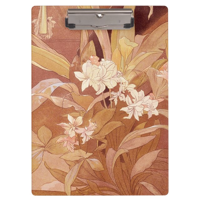 Alphonse Mucha Art Nouveau Floral Detail Clipboard (Front)