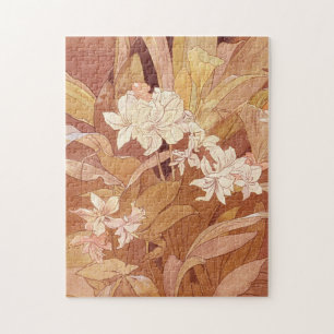 Alphonse Mucha Art Nouveau Floral Detail Jigsaw Puzzle