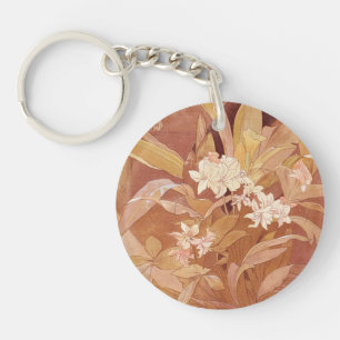 Alphonse Mucha Art Nouveau Floral Detail Key Ring