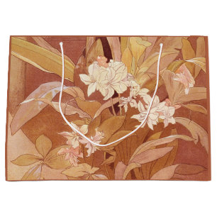 Alphonse Mucha Art Nouveau Floral Detail Large Gift Bag