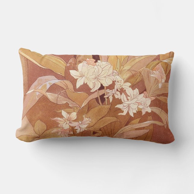 Alphonse Mucha Art Nouveau Floral Detail Lumbar Cushion (Front)