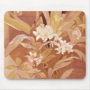 Alphonse Mucha Art Nouveau Floral Detail Mouse Pad