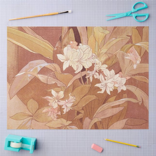 Alphonse Mucha Art Nouveau Floral Detail Tissue Paper (Craft)