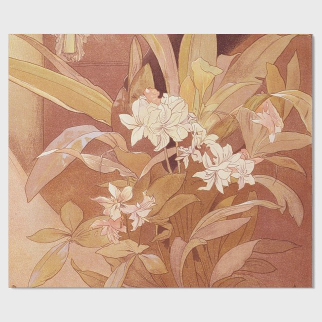 Alphonse Mucha Art Nouveau Floral Detail Wrapping Paper (Flat)