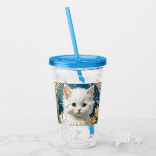 Alphonse Mucha Art Nouveau Kitten Acrylic Tumbler