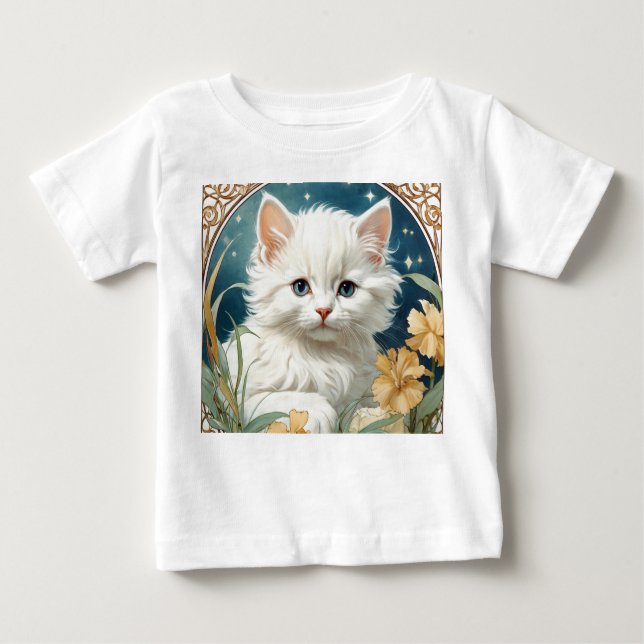 Alphonse Mucha Art Nouveau Kitten Baby T-Shirt (Front)
