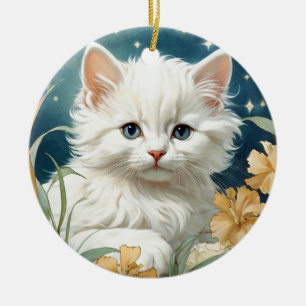 Alphonse Mucha Art Nouveau Kitten Ceramic Ornament