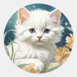 Alphonse Mucha Art Nouveau Kitten Classic Round Sticker