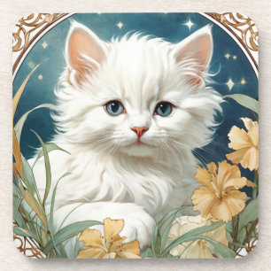 Alphonse Mucha Art Nouveau Kitten Coaster