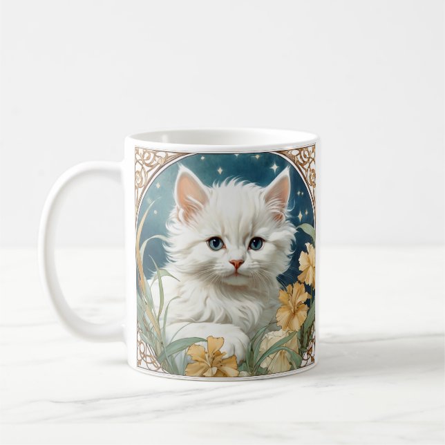 Alphonse Mucha Art Nouveau Kitten Coffee Mug (Left)