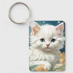 Alphonse Mucha Art Nouveau Kitten Key Ring