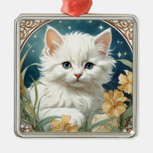 Alphonse Mucha Art Nouveau Kitten Metal Ornament