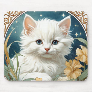 Alphonse Mucha Art Nouveau Kitten Mouse Pad
