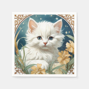 Alphonse Mucha Art Nouveau Kitten Napkin
