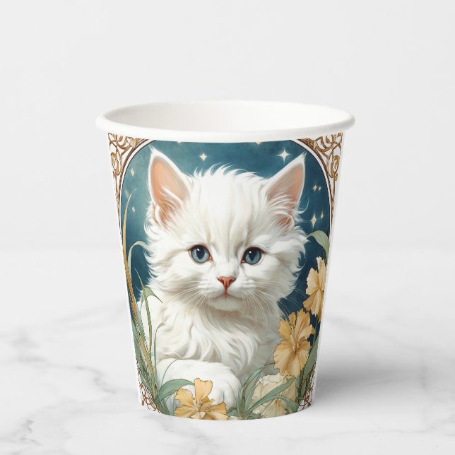 Alphonse Mucha Art Nouveau Kitten Paper Cups (Front)