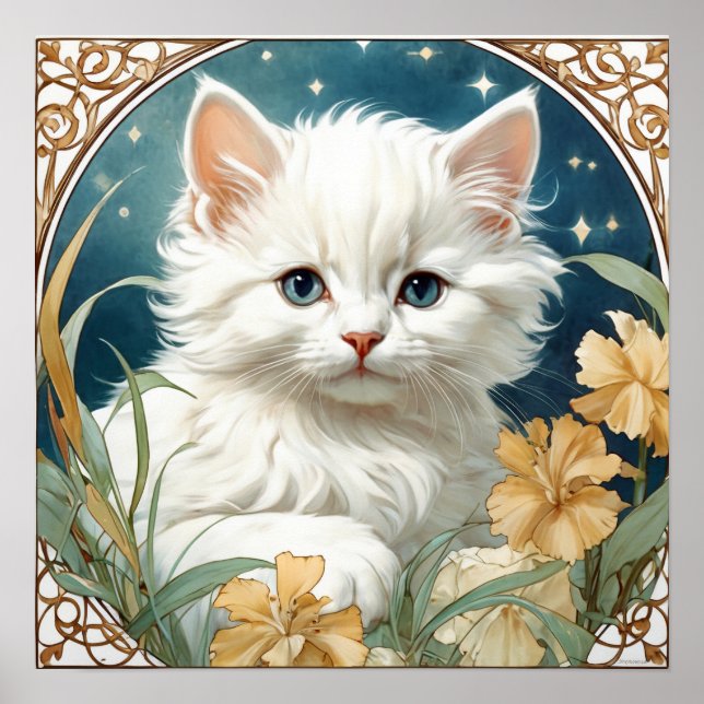 Alphonse Mucha Art Nouveau Kitten Poster (Front)