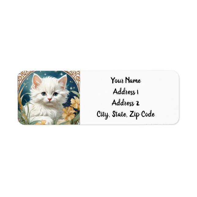 Alphonse Mucha Art Nouveau Kitten Return Address Label (Front)