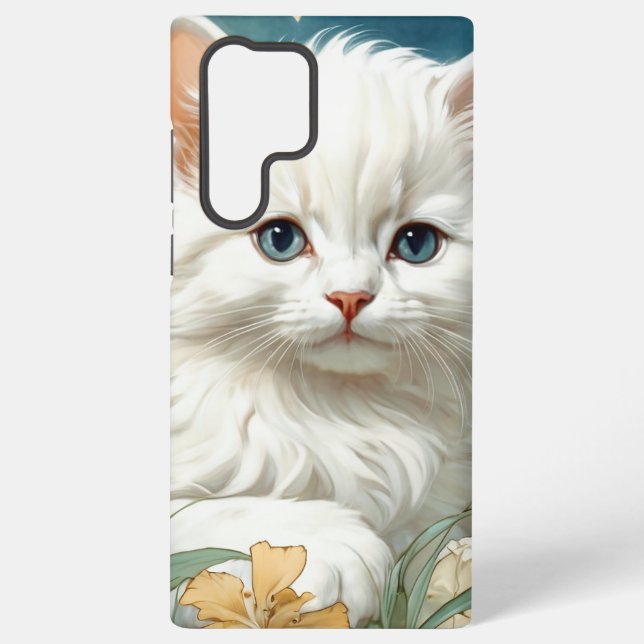 Alphonse Mucha Art Nouveau Kitten Samsung Galaxy S22 Ultra Case (Back)