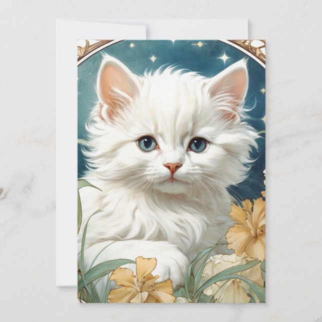 Alphonse Mucha Art Nouveau Kitten Save The Date (Front)