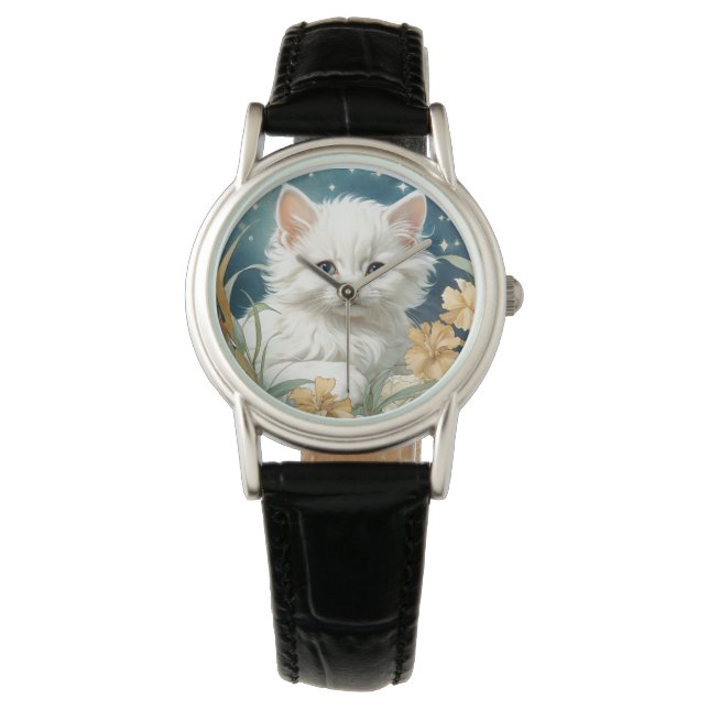 Alphonse Mucha Art Nouveau Kitten Watch (Front)