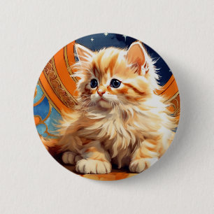 Alphonse Mucha Art Nouveau Orange Cat 6 Cm Round Badge