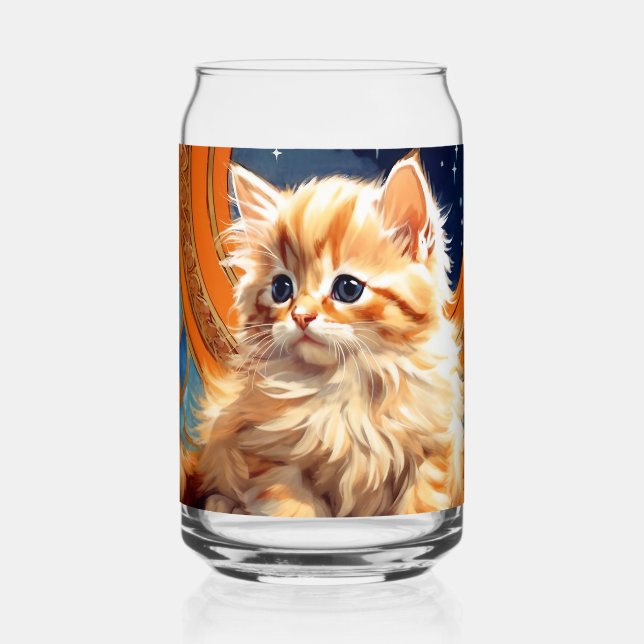 Alphonse Mucha Art Nouveau Orange Cat Can Glass (Front)
