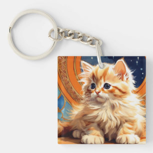 Alphonse Mucha Art Nouveau Orange Cat Key Ring